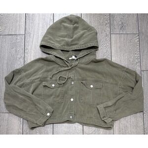 Newberry Kustom Cropped Olive Hoodie Jacket Womens Large Shacket NWOT